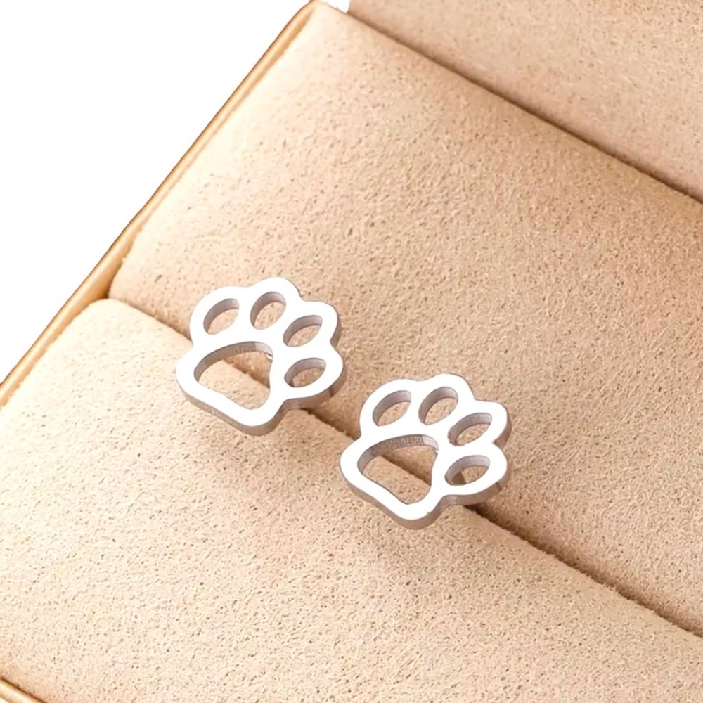 Silver Paw Print Earrings (Stainless Steel)